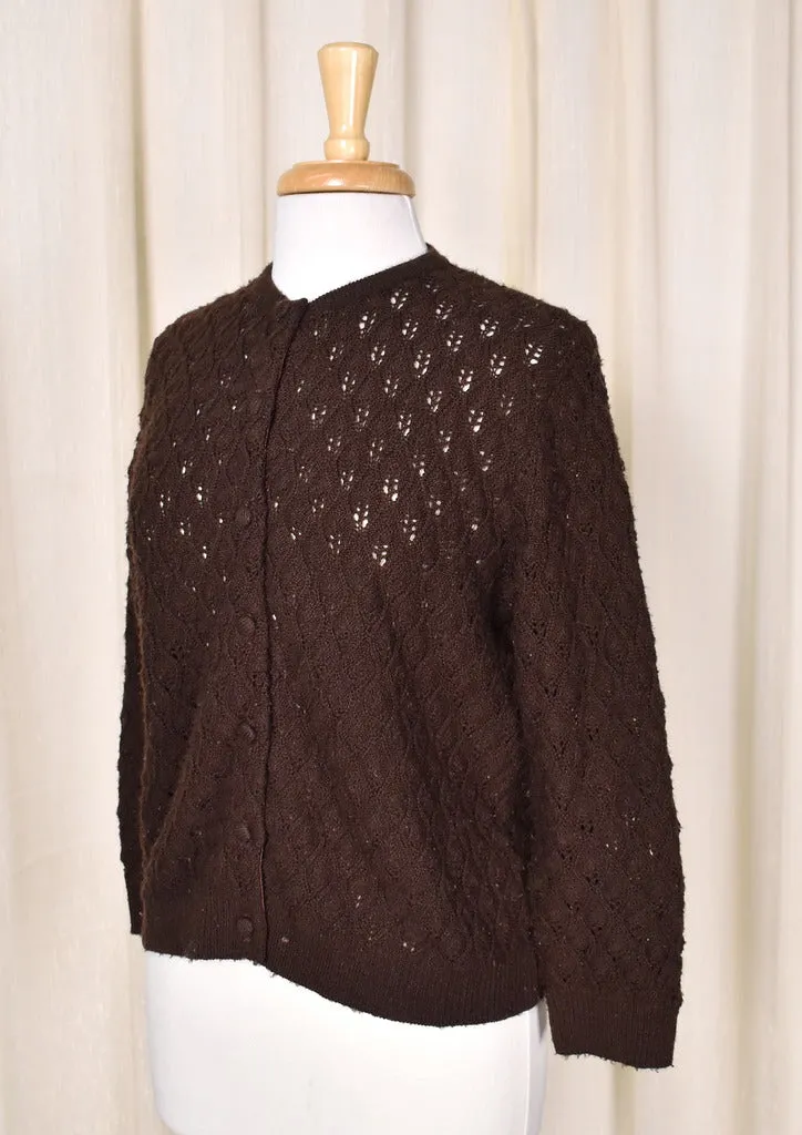 1960s Brown Wavy Knit Cardigan