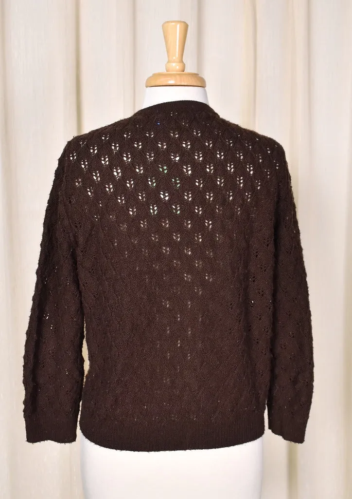 1960s Brown Wavy Knit Cardigan