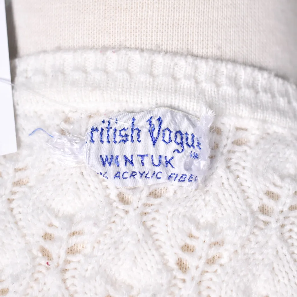 1960s White Wavy Knit Cardigan
