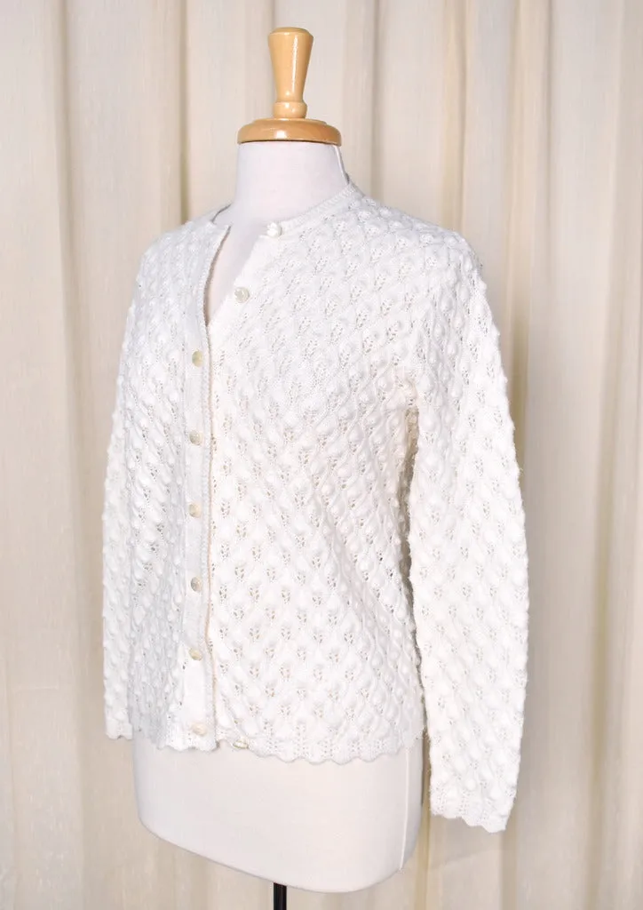 1960s White Wavy Knit Cardigan