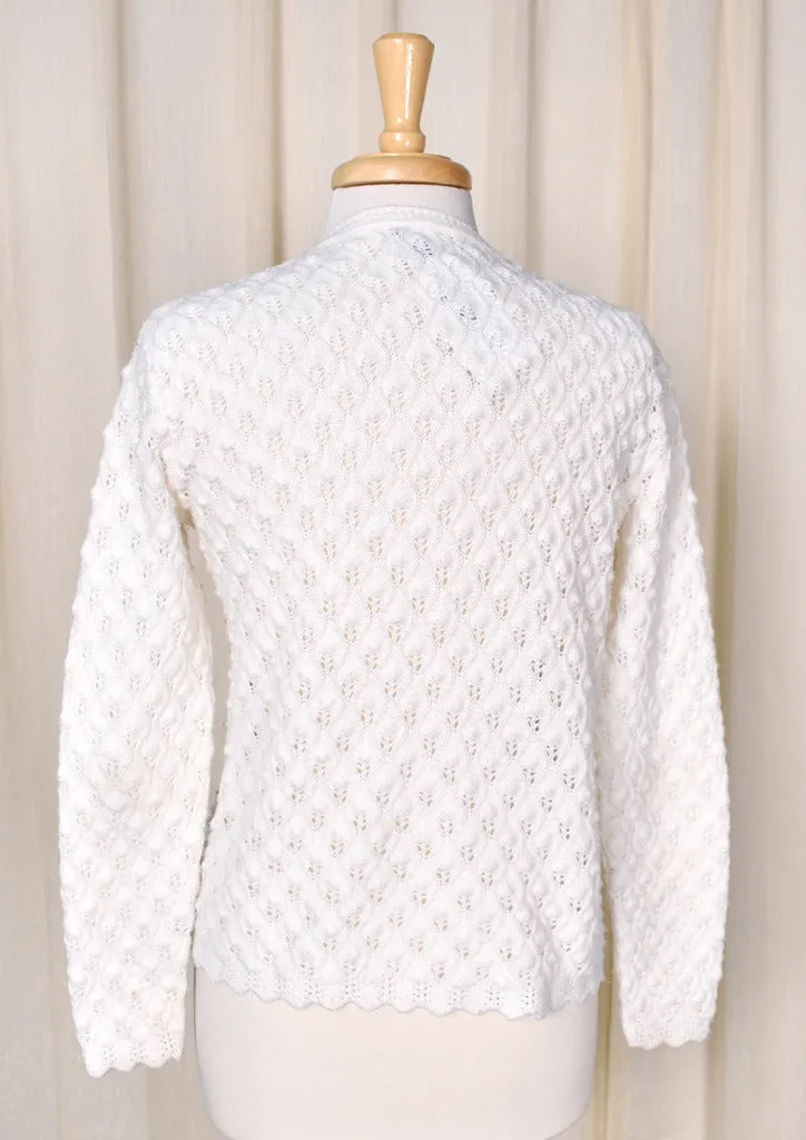 1960s White Wavy Knit Cardigan