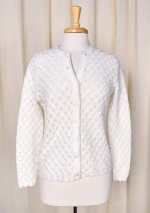 1960s White Wavy Knit Cardigan