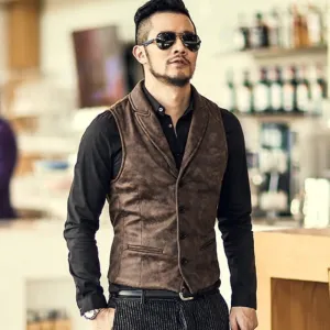 2023 New Men's Single breasted Vest Coat South Korea Fashion Street Dress Sleeveless Top Designer Luxury Suede Men's Wear