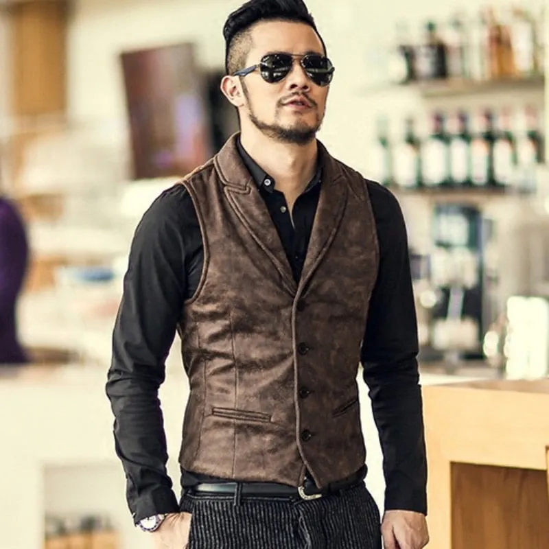 2023 New Men's Single breasted Vest Coat South Korea Fashion Street Dress Sleeveless Top Designer Luxury Suede Men's Wear