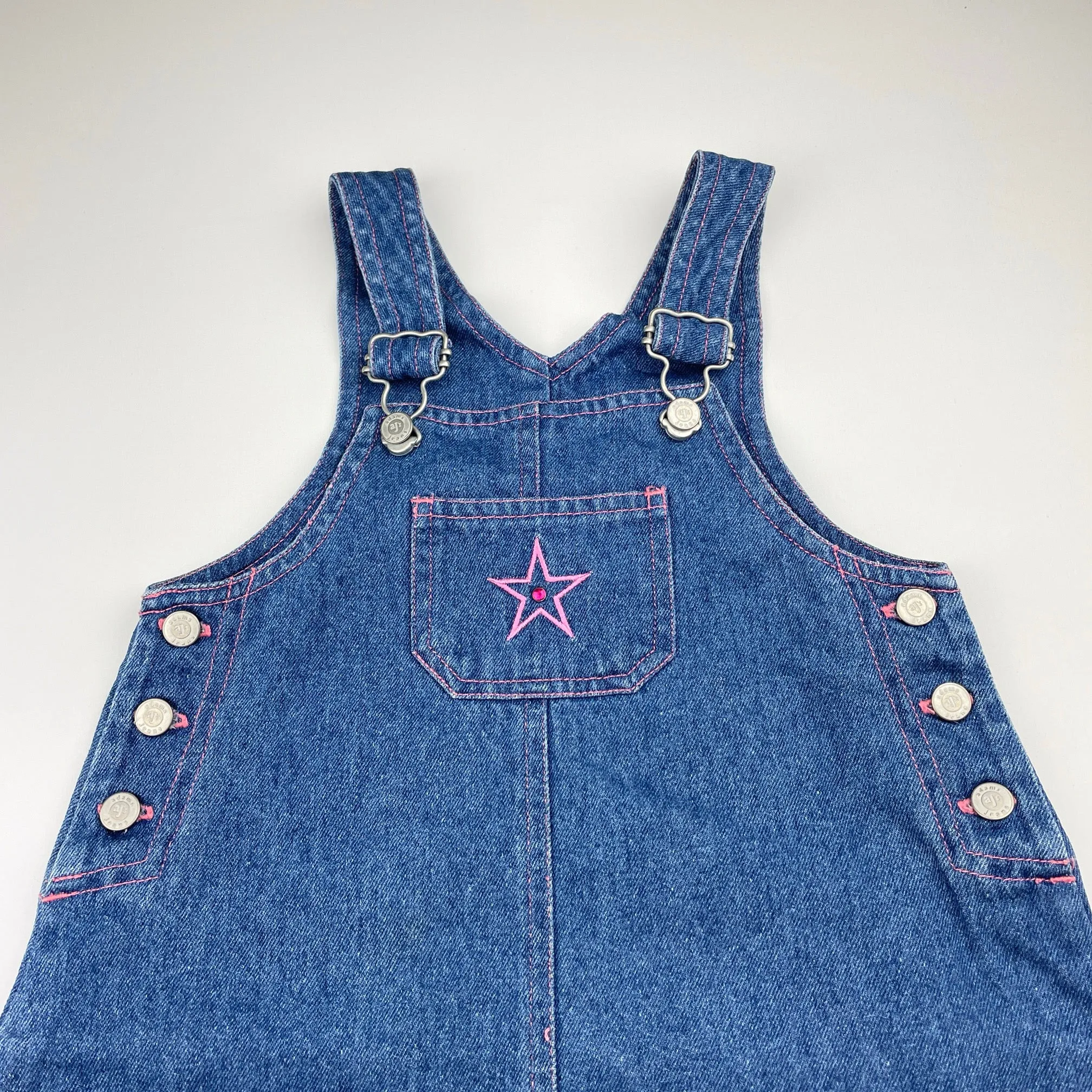 Adams embroidered denim overalls dress / pinafore, size 4, Pre-loved