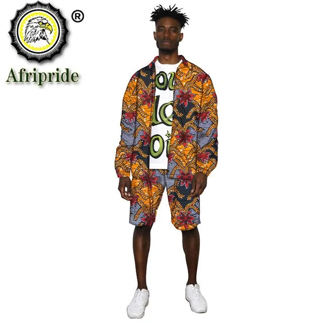African Clothes for Men Print Jacket and Shorts 2 Piece Set Dashiki Outfits Open Front Coats Ankara Outwear Tracksuit S2016038
