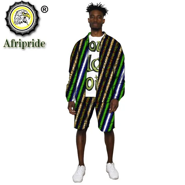 African Clothes for Men Print Jacket and Shorts 2 Piece Set Dashiki Outfits Open Front Coats Ankara Outwear Tracksuit S2016038