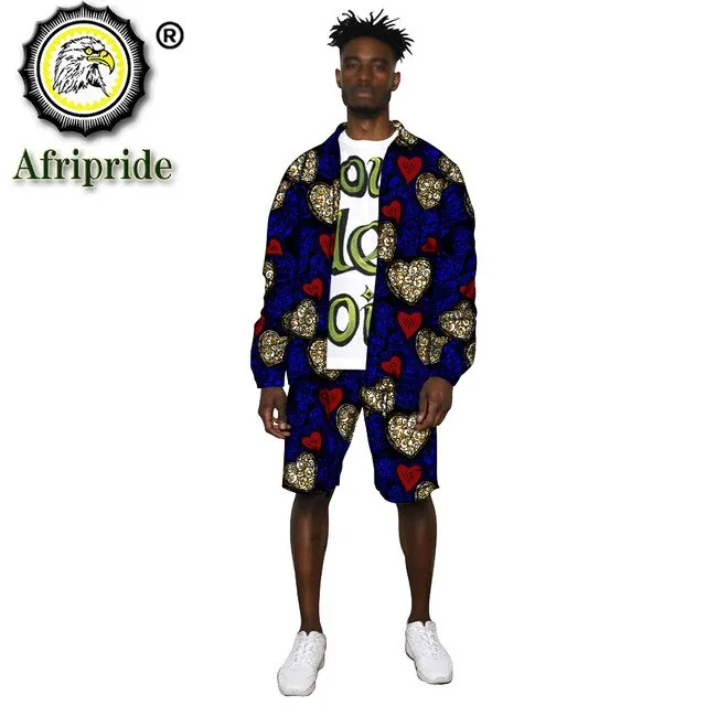 African Clothes for Men Print Jacket and Shorts 2 Piece Set Dashiki Outfits Open Front Coats Ankara Outwear Tracksuit S2016038