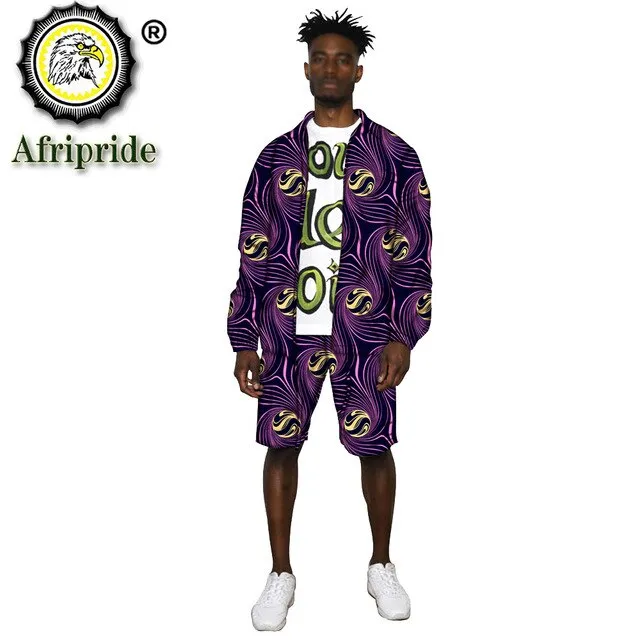 African Clothes for Men Print Jacket and Shorts 2 Piece Set Dashiki Outfits Open Front Coats Ankara Outwear Tracksuit S2016038