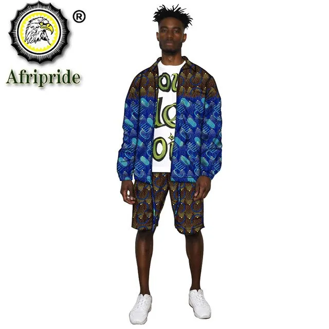 African Clothes for Men Print Jacket and Shorts 2 Piece Set Dashiki Outfits Open Front Coats Ankara Outwear Tracksuit S2016038
