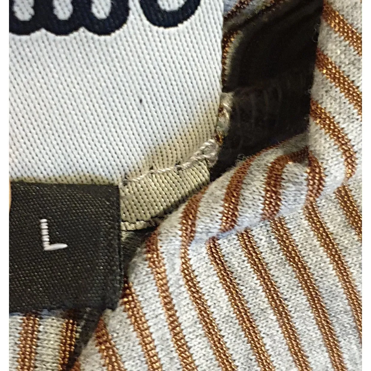 Ammo mustard and grey striped long sleeve top with cowl neck size L (best fits 14)