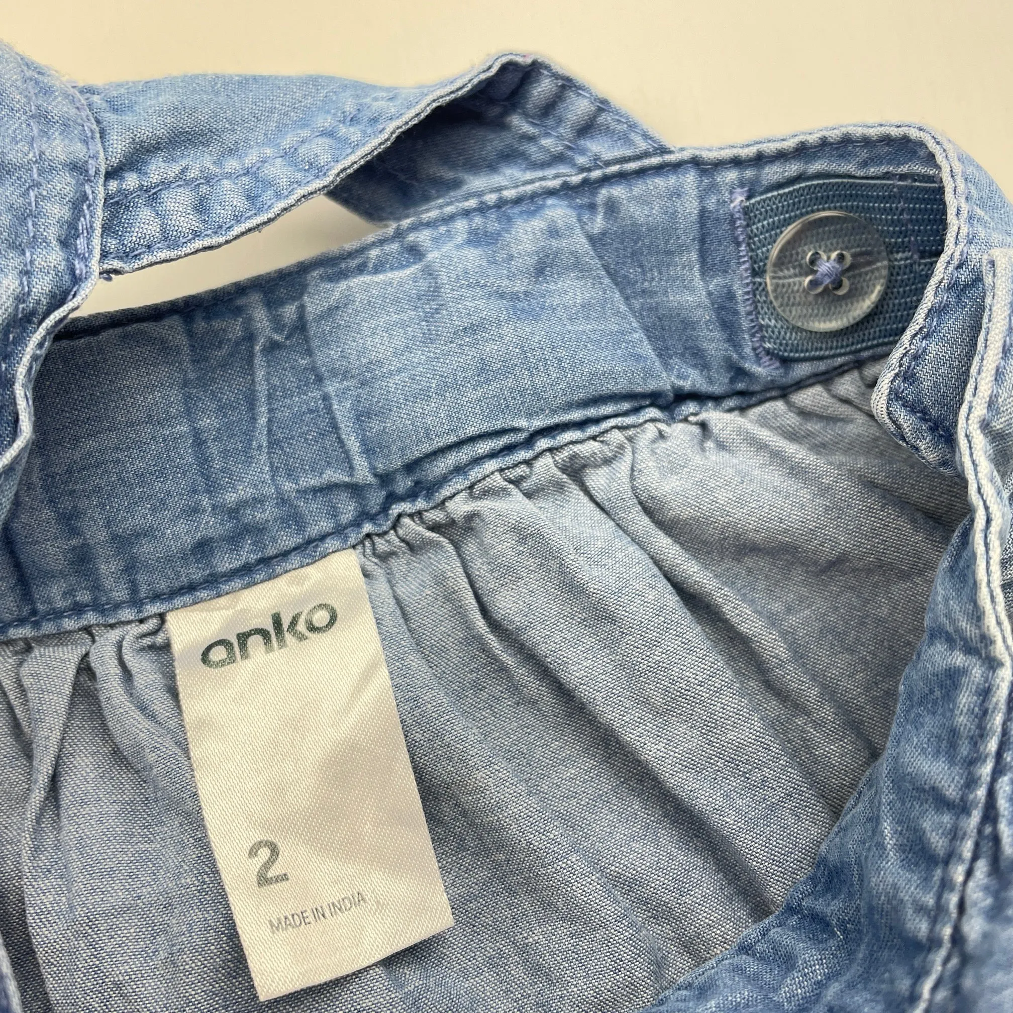Anko chambray cotton overalls dress / pinafore, size 2, Pre-loved