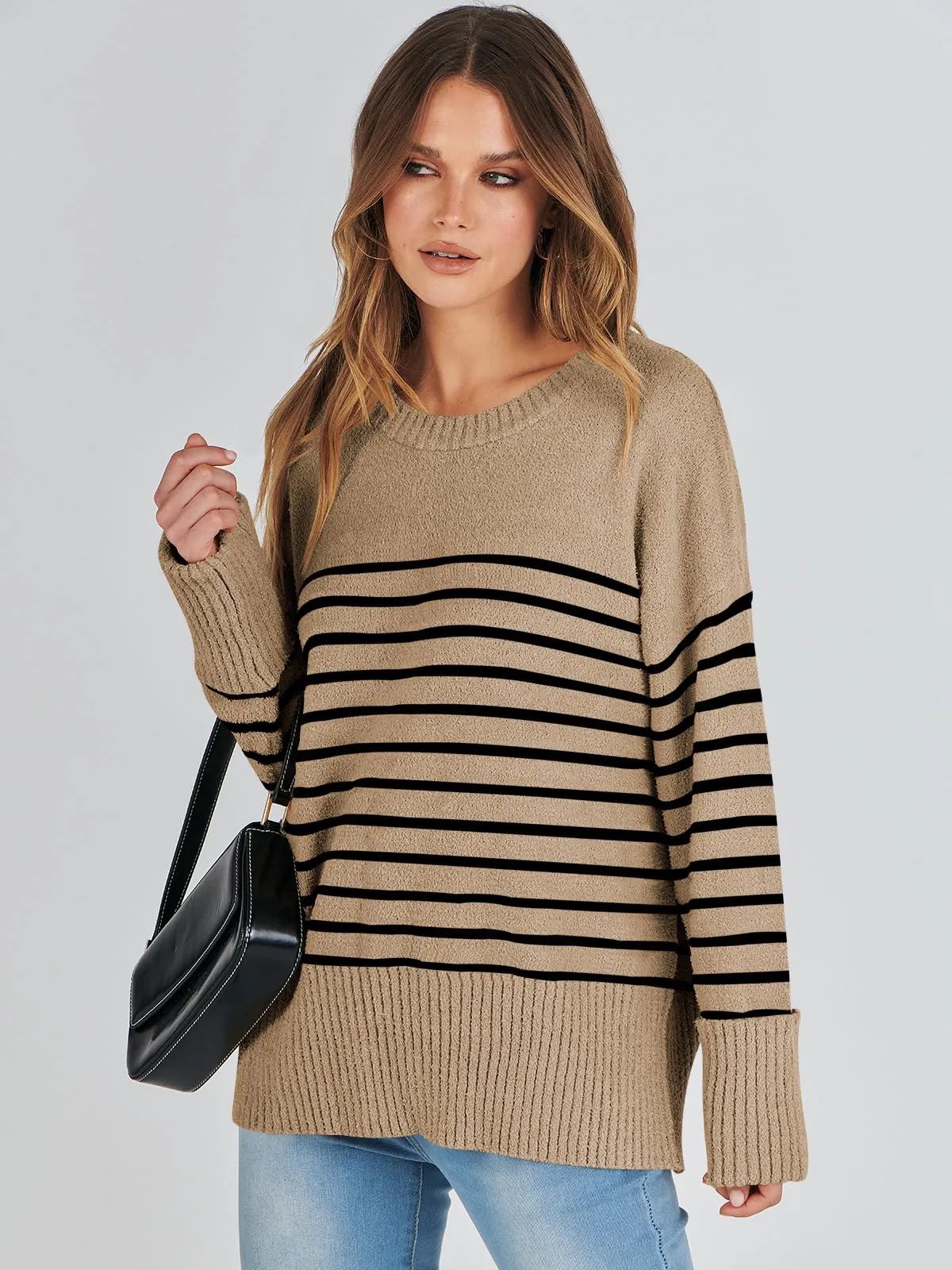 ANRABESS Women's Oversized Crewneck Long Sleeve Fuzzy Knit Casual Chunky Warm 2024 Fall Pullover Sweaters Top Trendy Outfits