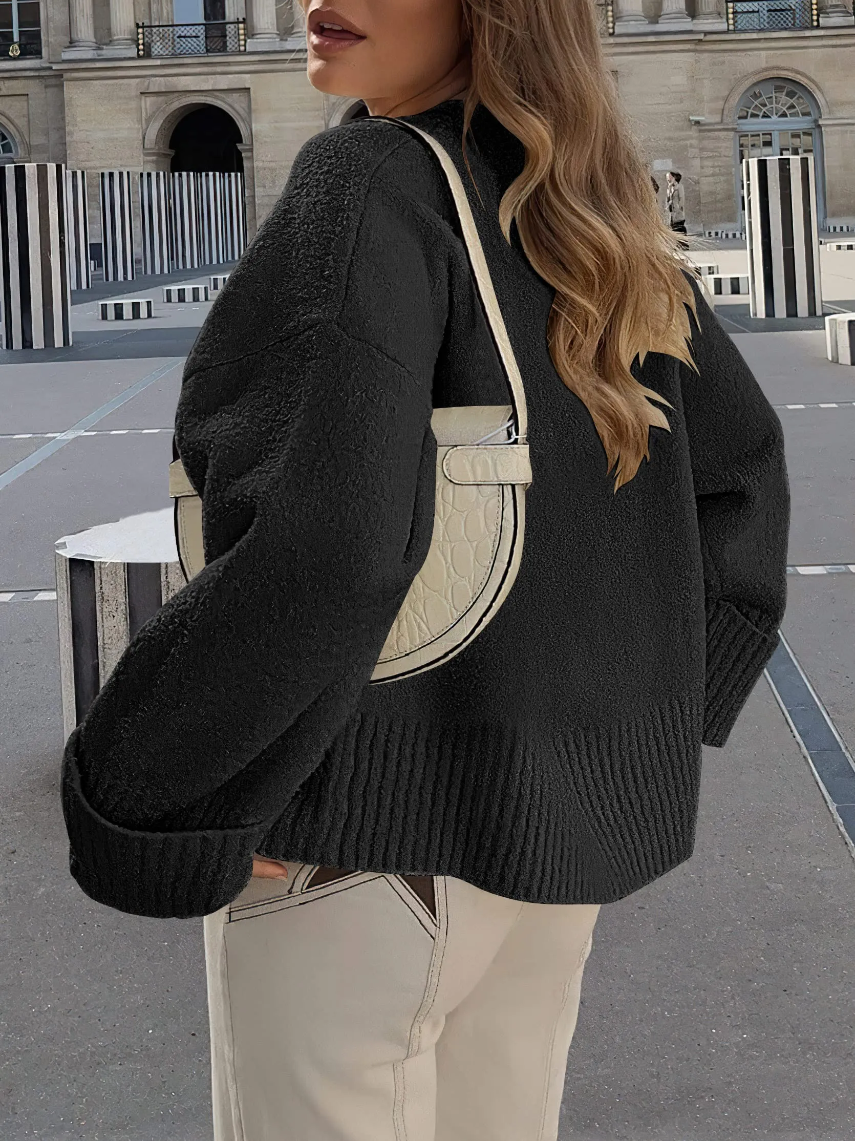ANRABESS Women's Oversized Crewneck Long Sleeve Fuzzy Knit Casual Chunky Warm 2024 Fall Pullover Sweaters Top Trendy Outfits