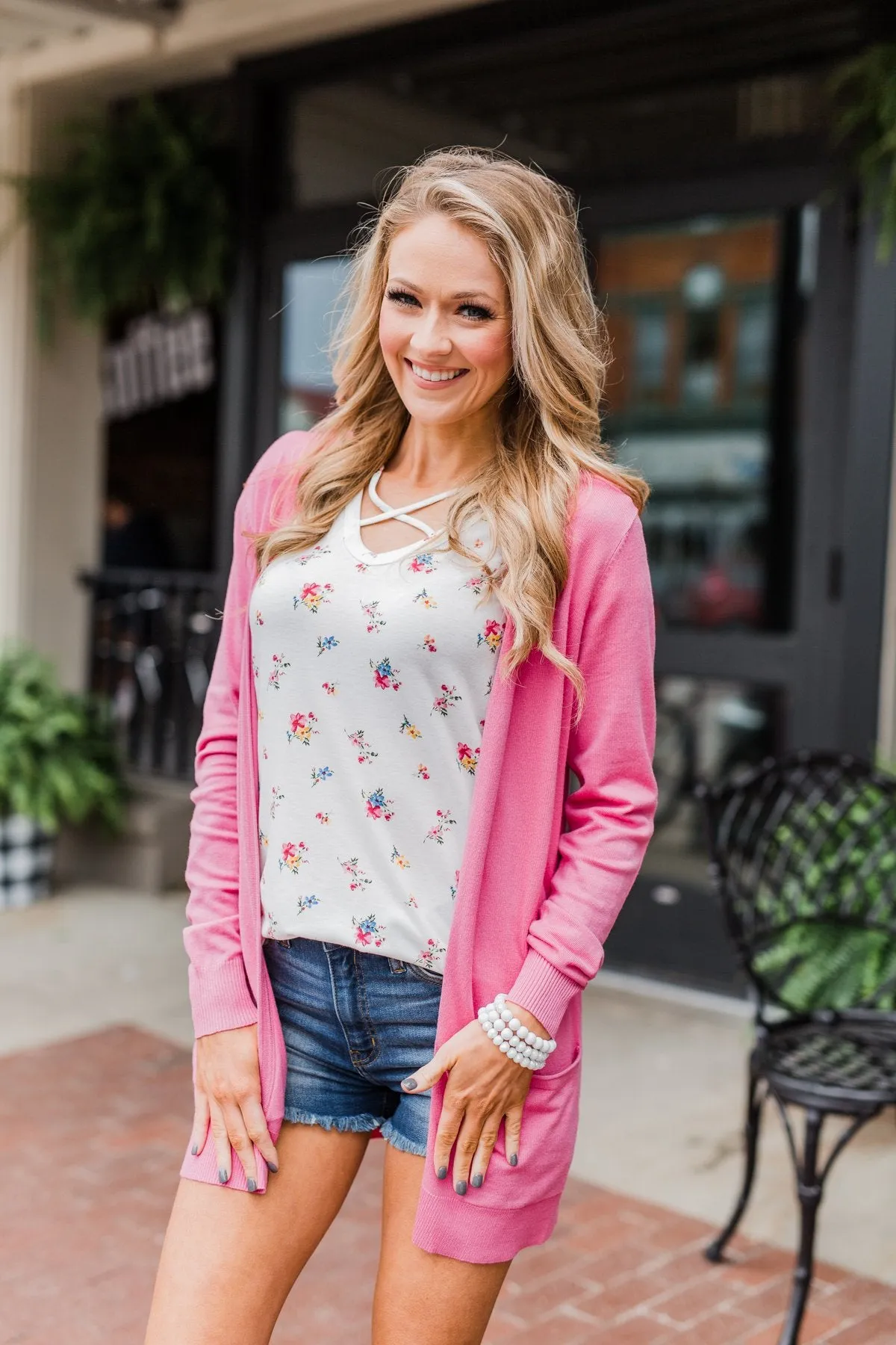 Any Time Long Sleeve Cardigan- Taffy Pink
