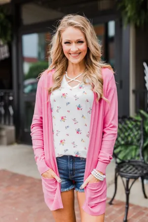 Any Time Long Sleeve Cardigan- Taffy Pink