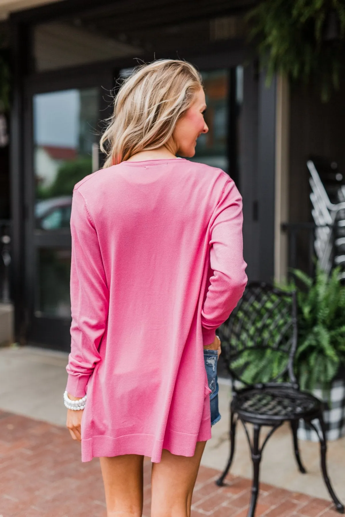 Any Time Long Sleeve Cardigan- Taffy Pink