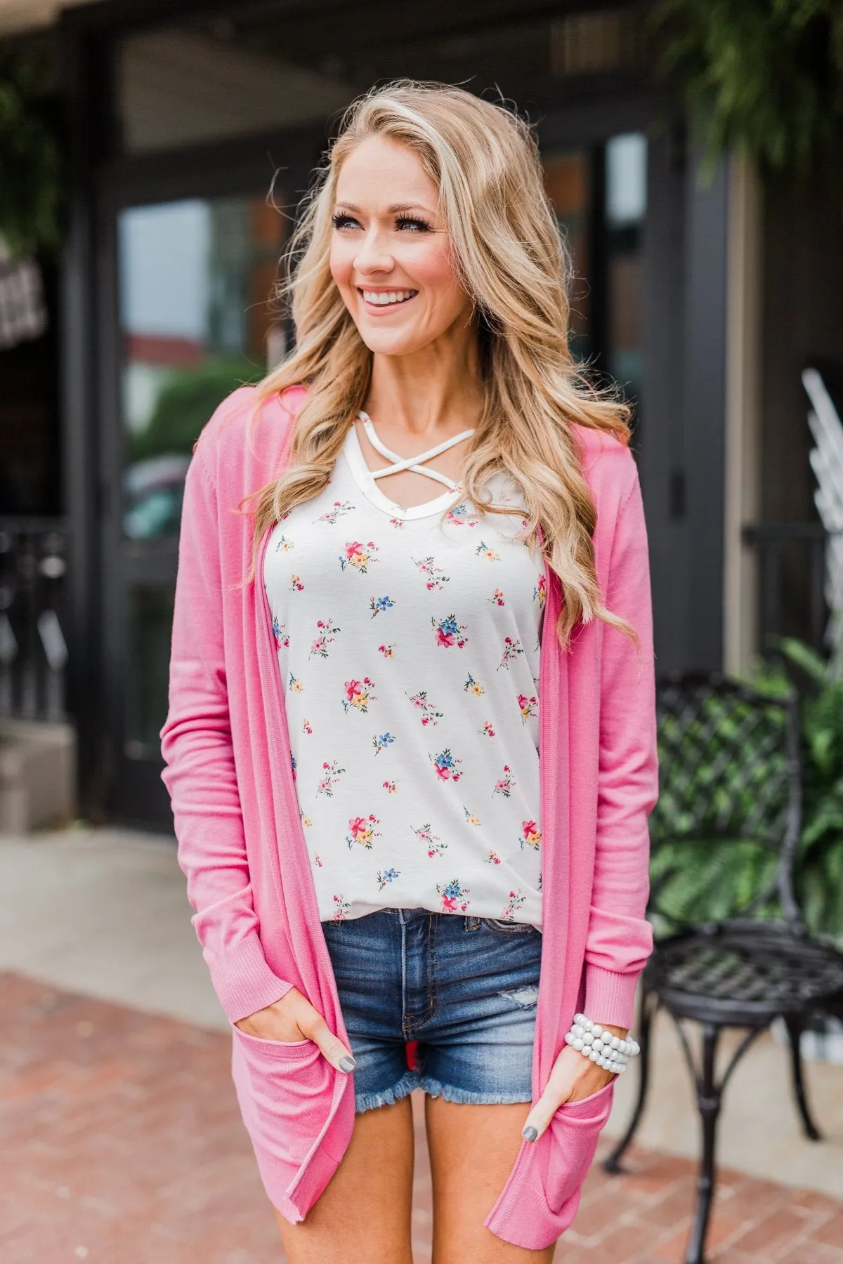 Any Time Long Sleeve Cardigan- Taffy Pink