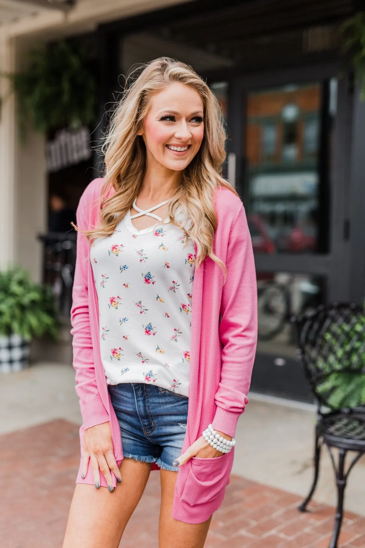 Any Time Long Sleeve Cardigan- Taffy Pink