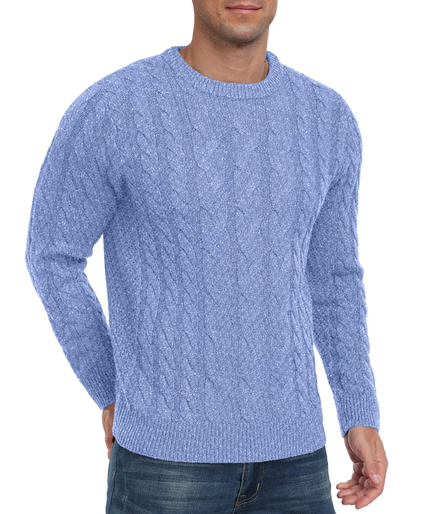 Askdeer Men's Crewneck Pullover Sweater Chunky Cable Knit Sweater Classic Casual Sweaters with Ribbing Edge