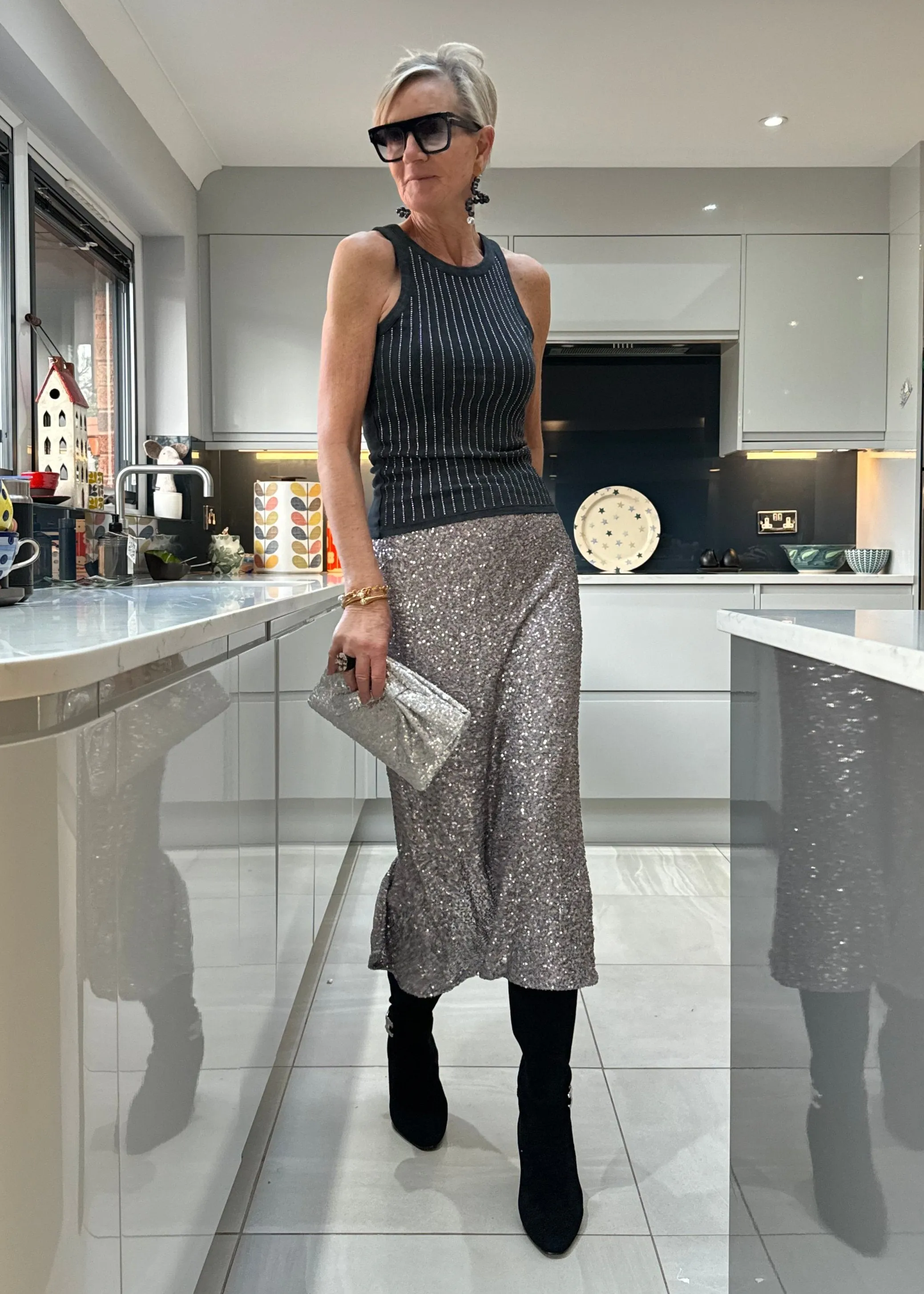 Asphalt Grey Rhinestone Vest Top