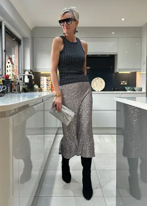 Asphalt Grey Rhinestone Vest Top