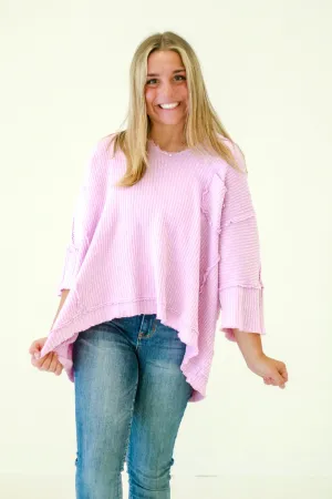 Aurora Mineral Washed Thermal Knit Top in Lilac Pink