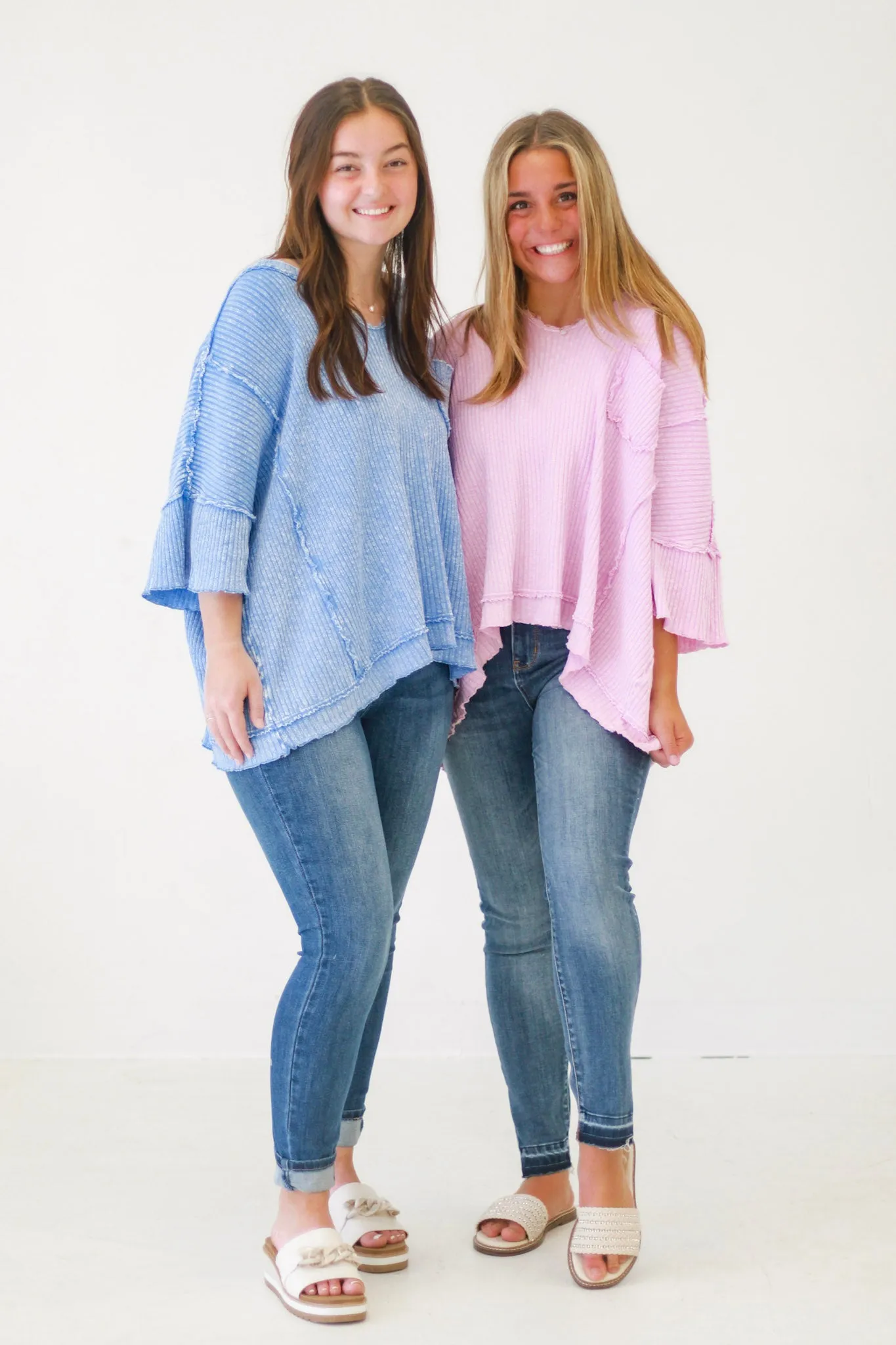 Aurora Mineral Washed Thermal Knit Top in Lilac Pink