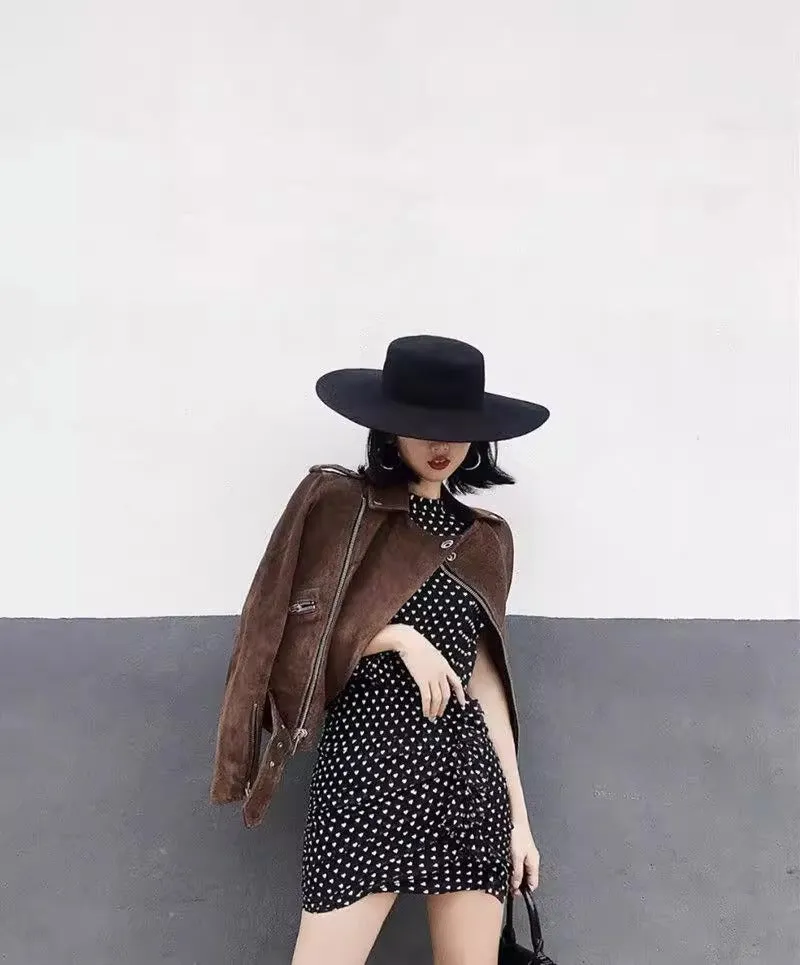 Autumn-Winter Flat-Top Wool Felt Hat for Women with Large Brim, Versatile Felt Hat, Jazz Hat in French Style, French Hepburn-Style Hat.C-240826-3