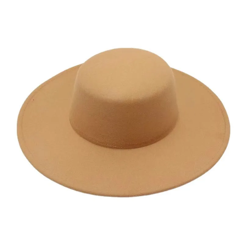 Autumn-Winter Flat-Top Wool Felt Hat for Women with Large Brim, Versatile Felt Hat, Jazz Hat in French Style, French Hepburn-Style Hat.C-240826-3