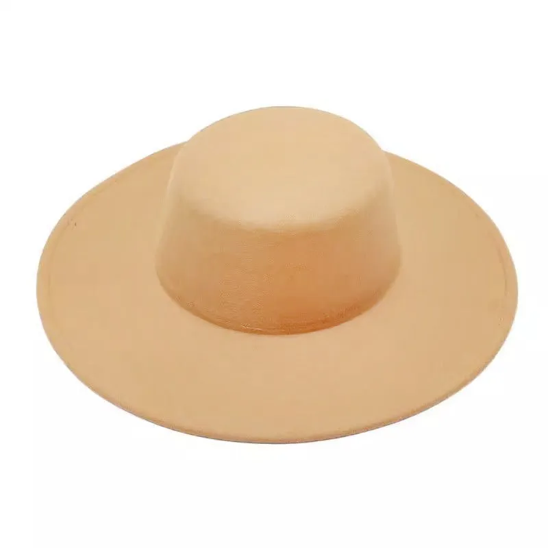 Autumn-Winter Flat-Top Wool Felt Hat for Women with Large Brim, Versatile Felt Hat, Jazz Hat in French Style, French Hepburn-Style Hat.C-240826-3