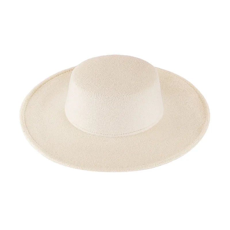 Autumn-Winter Flat-Top Wool Felt Hat for Women with Large Brim, Versatile Felt Hat, Jazz Hat in French Style, French Hepburn-Style Hat.C-240826-3
