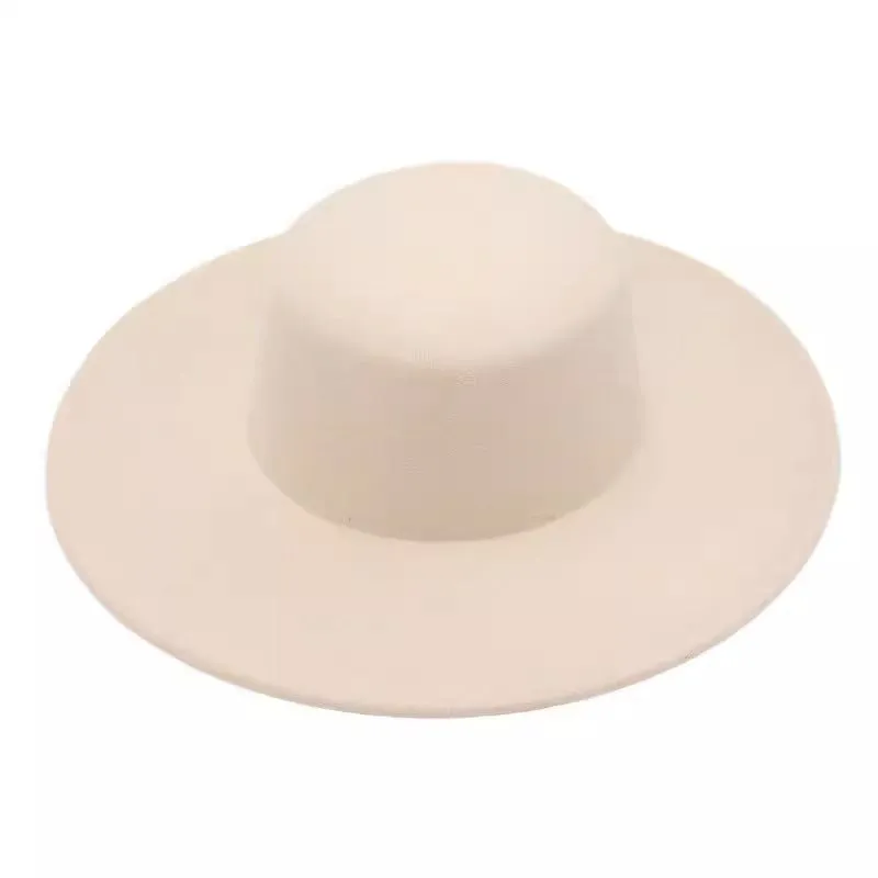 Autumn-Winter Flat-Top Wool Felt Hat for Women with Large Brim, Versatile Felt Hat, Jazz Hat in French Style, French Hepburn-Style Hat.C-240826-3