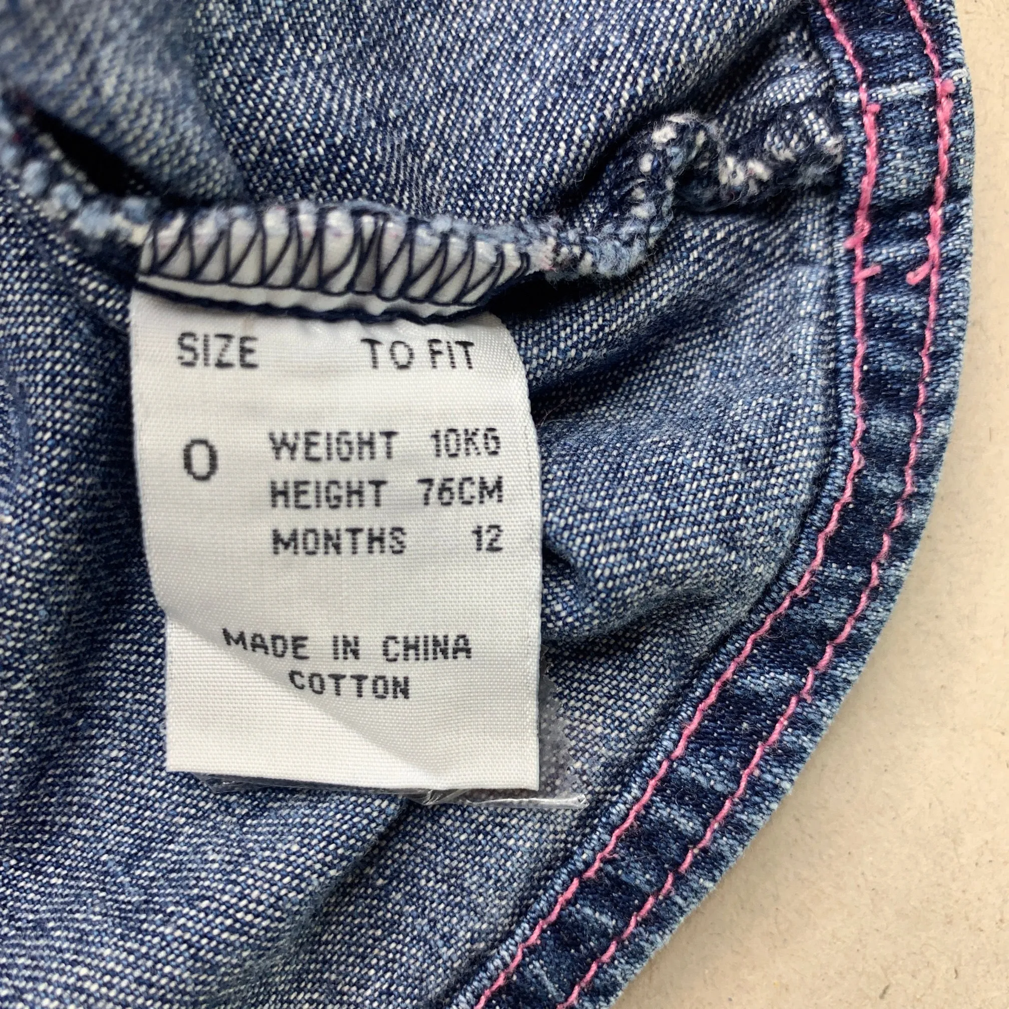 Baby World denim pinafore dress, size 0, Pre-loved