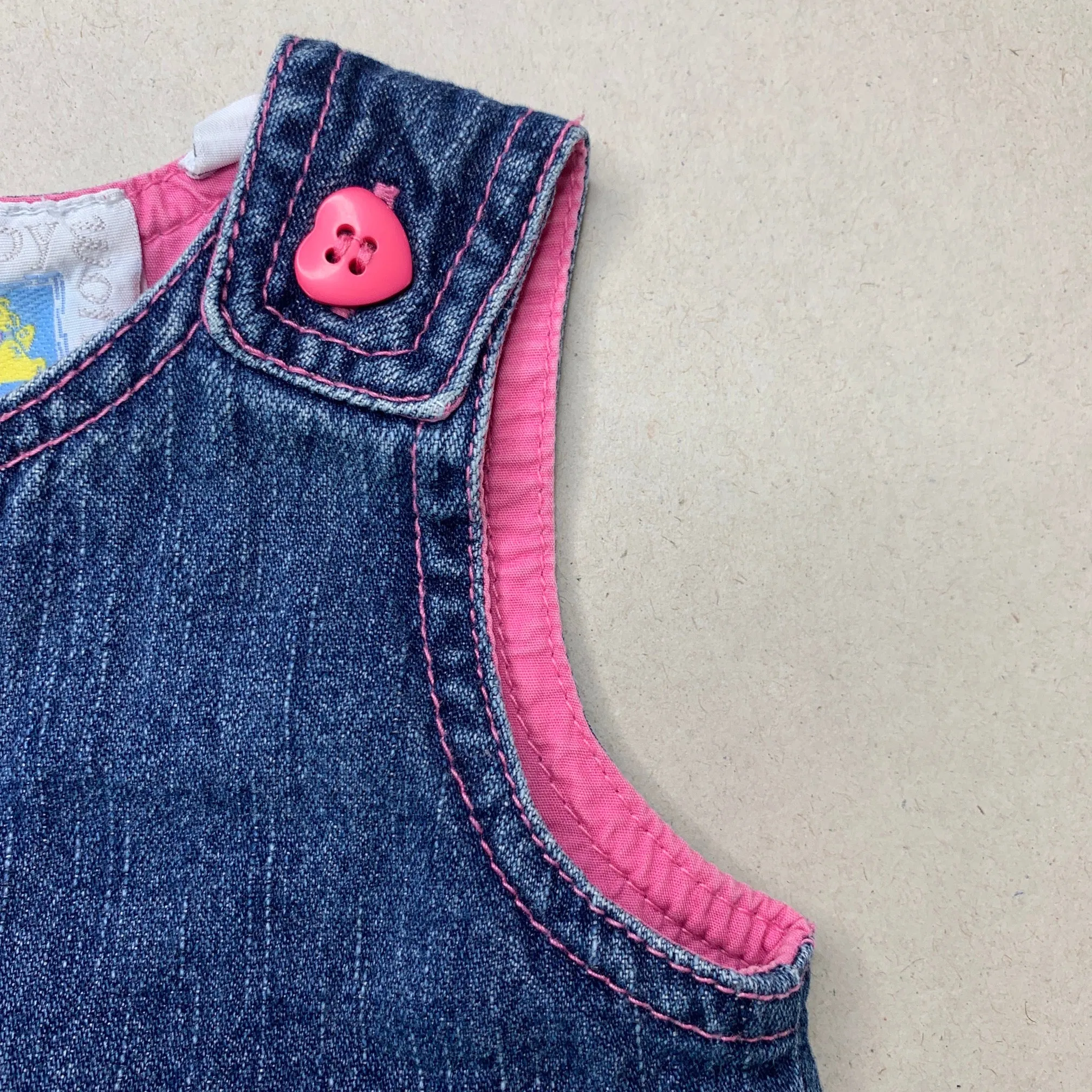Baby World denim pinafore dress, size 0, Pre-loved