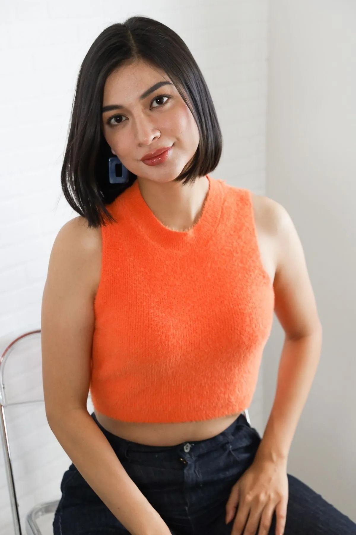 BAILEY Fuzzy Knit Tank Top (Orange)