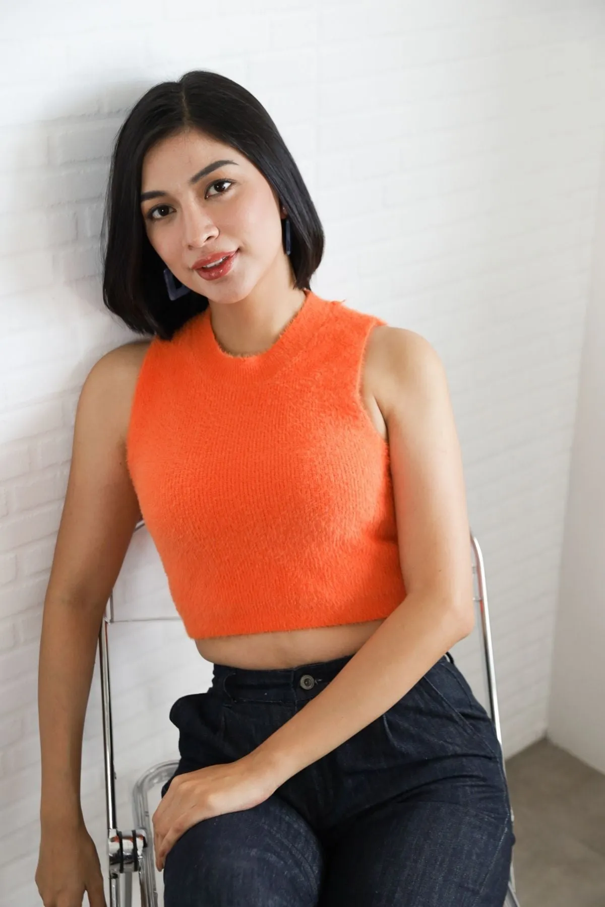 BAILEY Fuzzy Knit Tank Top (Orange)