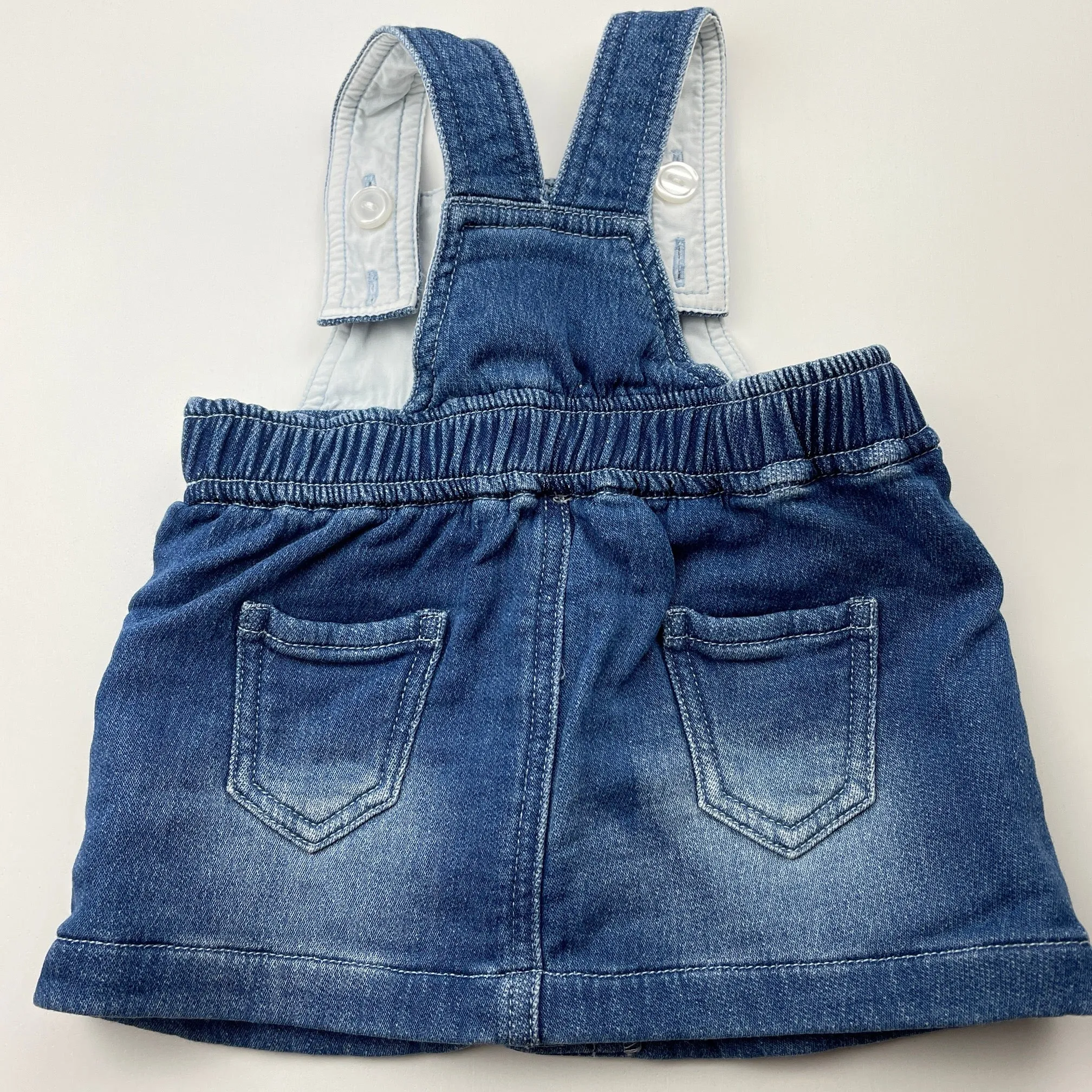 Bardot Junior stretchy knit denim overalls dress / pinafore, size 000, Pre-loved