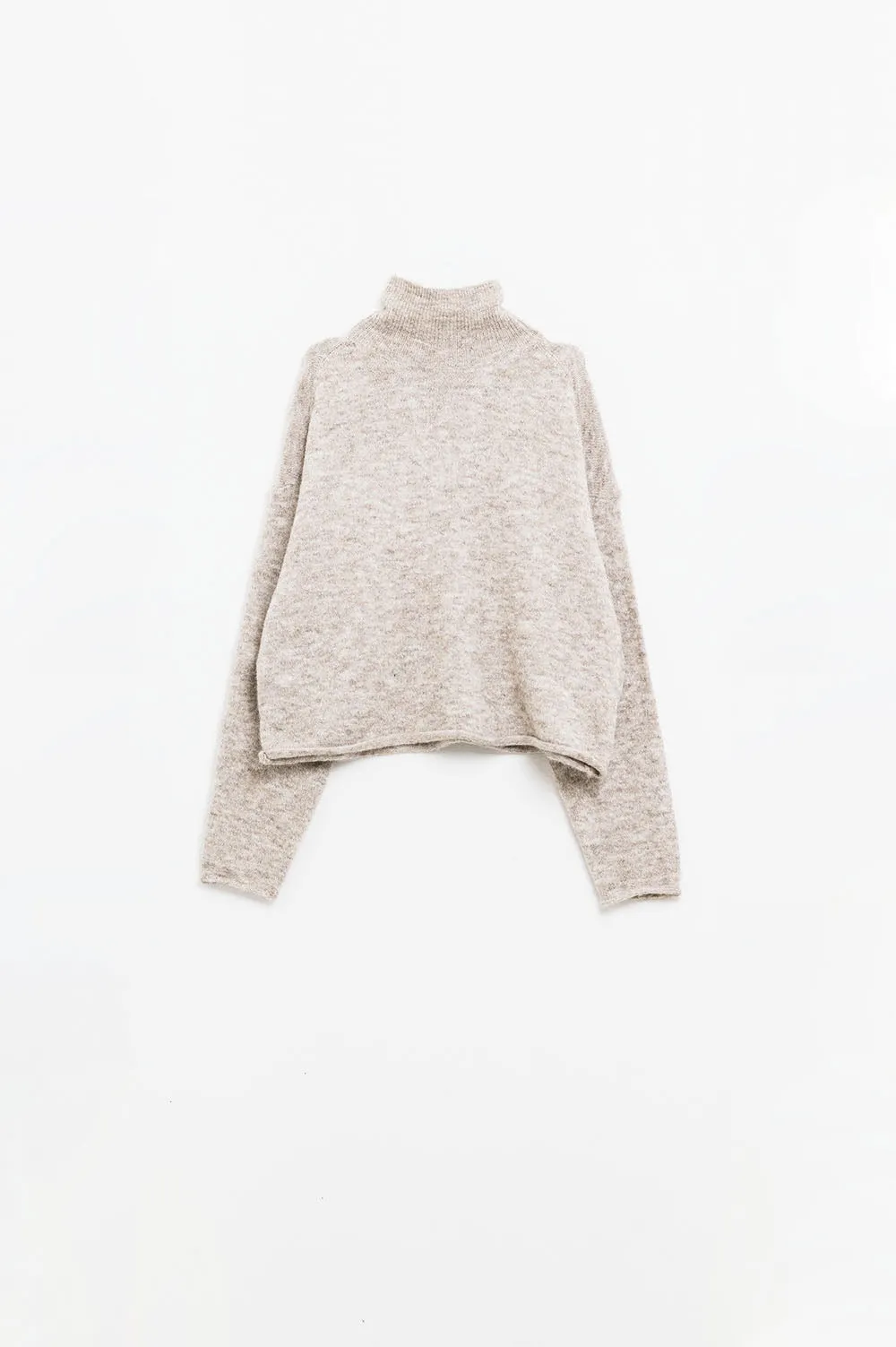 Beige fluffy high neck relax fit sweater