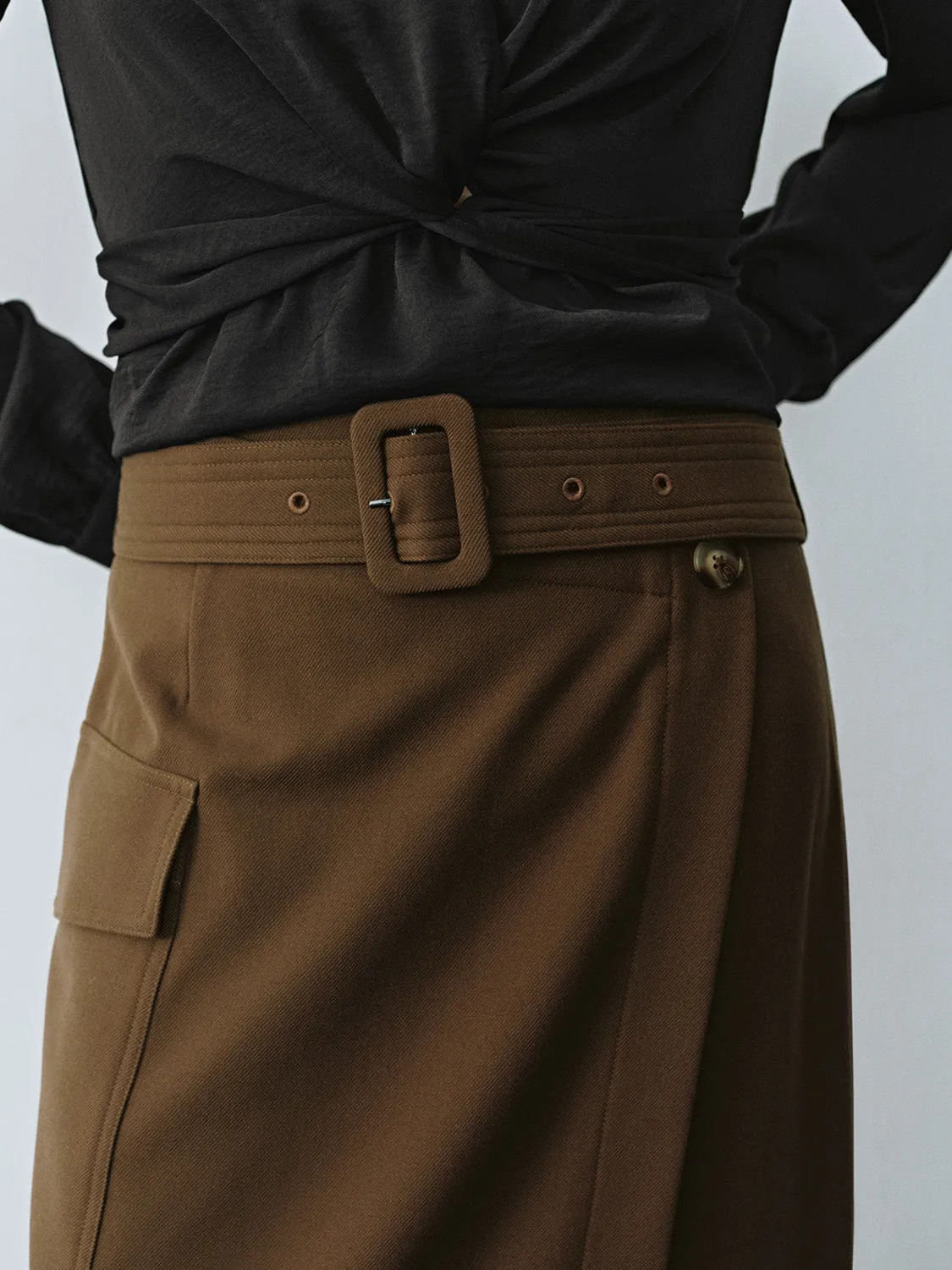 Belt Decor Straight Skirts