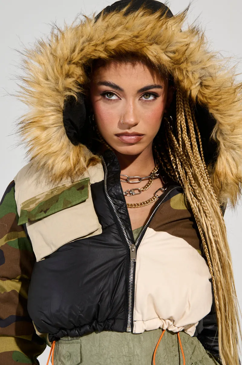 BENDITA CROPPED PATCHWORK PUFFER