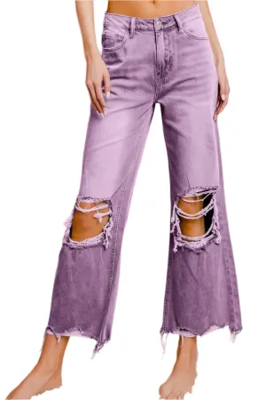 BiBi Distressed Vintage Washed Wide Leg Pants