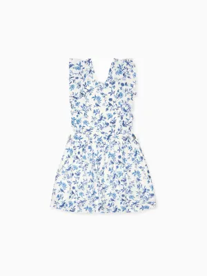 Blue Bird Floral Hebe Girl Pinafore Skirt