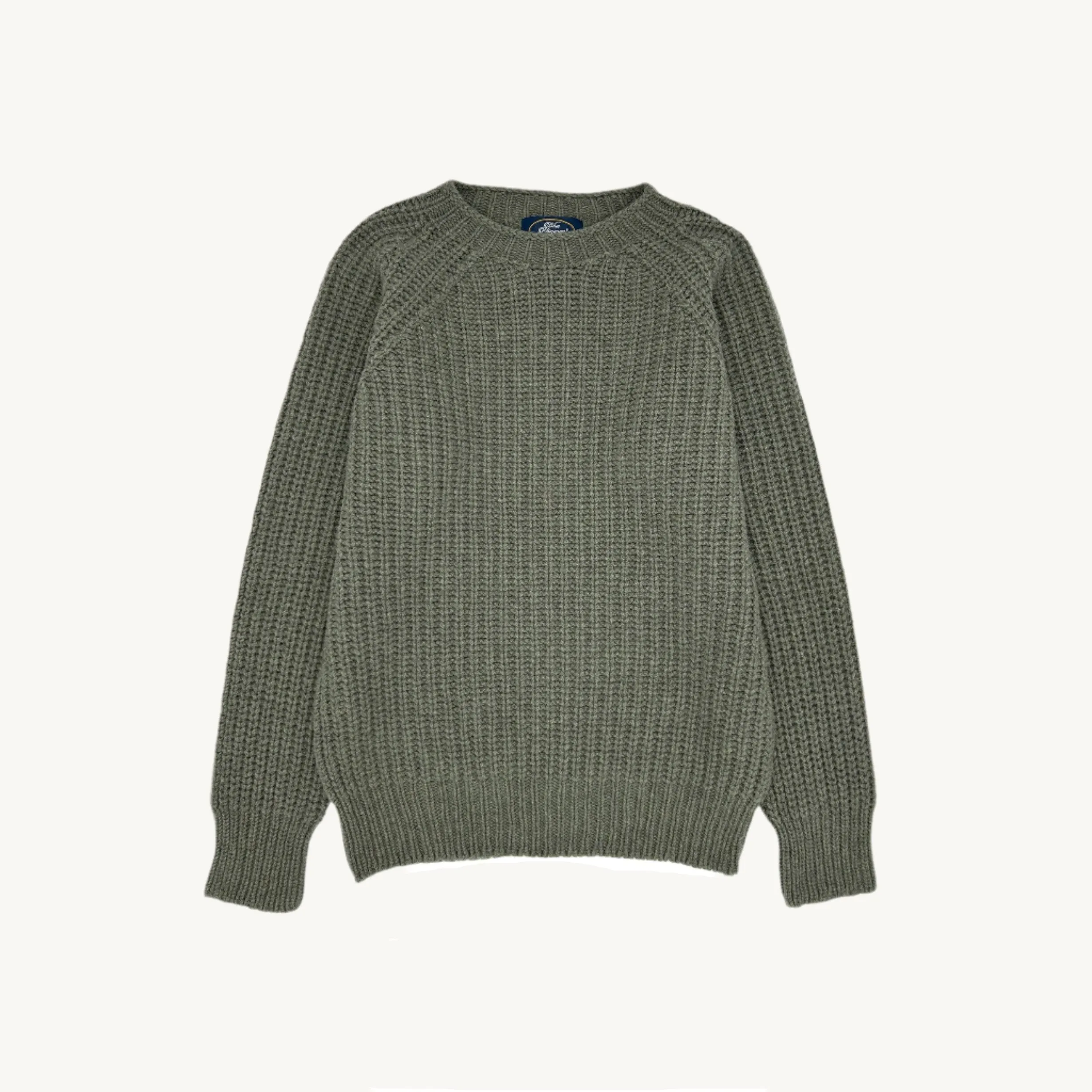 Blue Mogganer Fisherman Ribbed Raglan Chunky Geelong Sweater - Moss Green