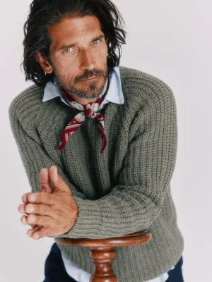 Blue Mogganer Fisherman Ribbed Raglan Chunky Geelong Sweater - Moss Green