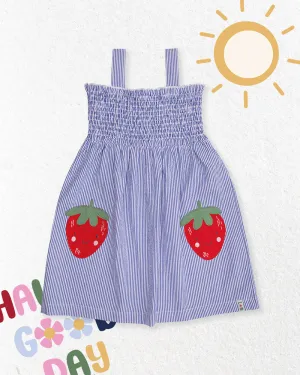Blue Strawberry Applique Dress