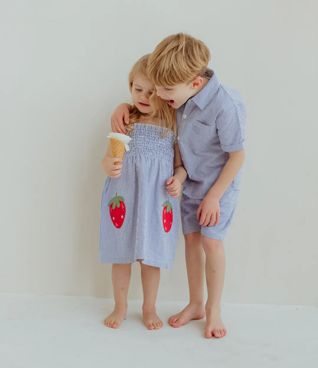 Blue Strawberry Applique Dress