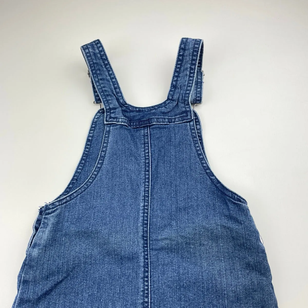 blue stretch denim overalls dress / pinafore, size 5-6, Pre-loved