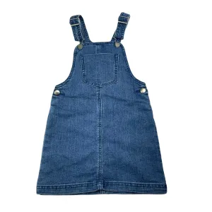 blue stretch denim overalls dress / pinafore, size 5-6, Pre-loved