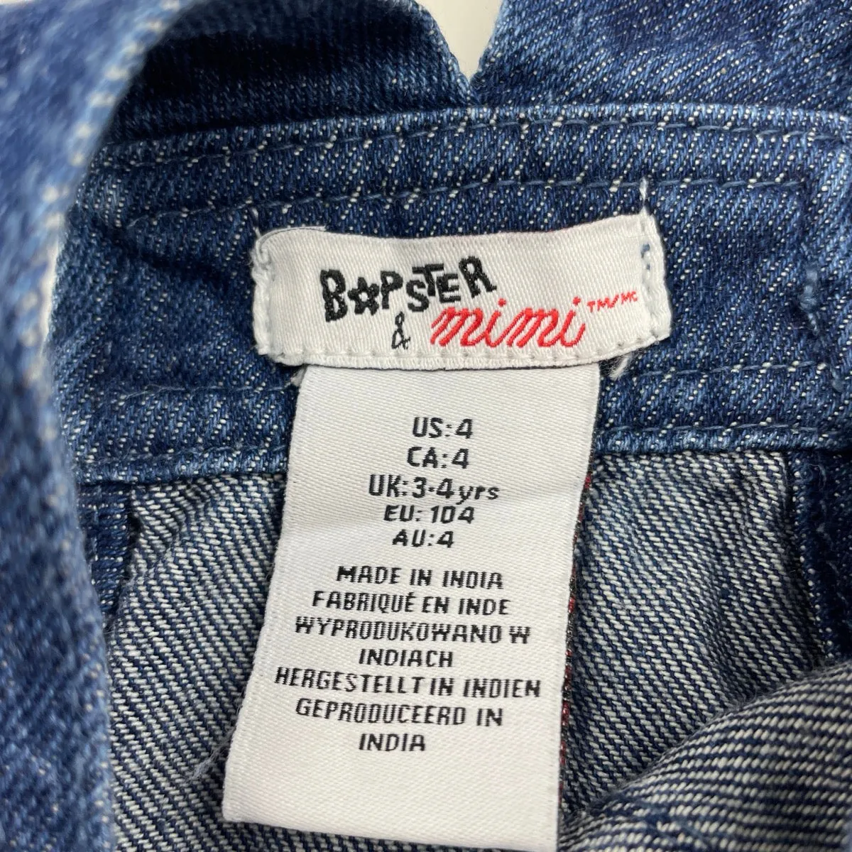 BOPSTER & MIMI embroidered denim overalls dress / pinafore, size 4, Pre-loved